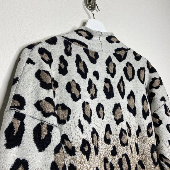 Ann Taylor Ombre Leopard Animal Print Pocketed Gold Metallic Cardigan Sz M - Picture 8 of 10